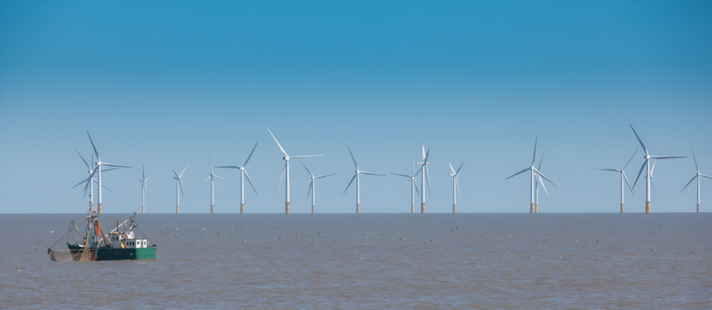 Offshore wind turbines installed approximately 10 nautical miles off the coast of Ocean City, Maryland, as part of the Maryland Offshore Wind Project