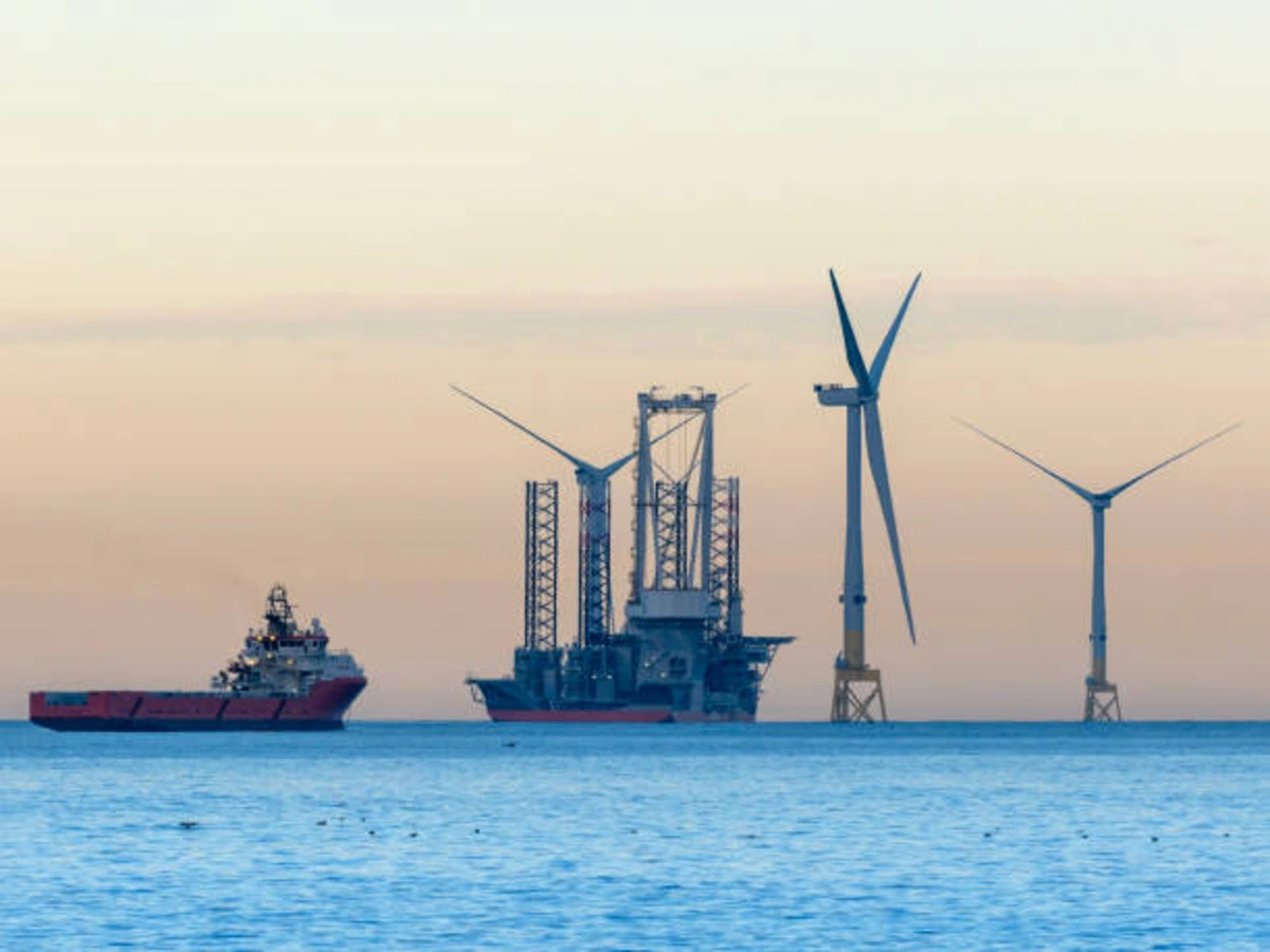 Coastal Virginia Offshore Wind (CVOW) turbines under construction off Virginia Beach, Virginia