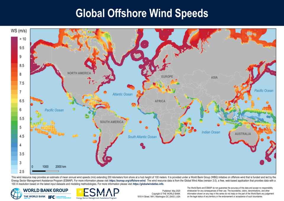 Global offshore wind water depth suitability map